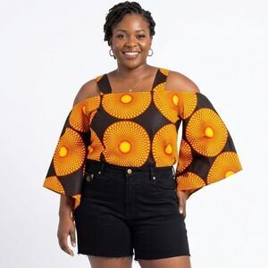 Kara Chic by NF Cold Shoulder One Size Fits Most Afrocentic Top Yellow/Black